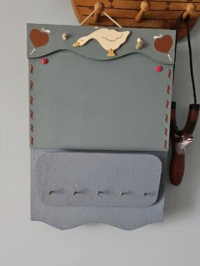 vintage blue wooden duck mail/key holder